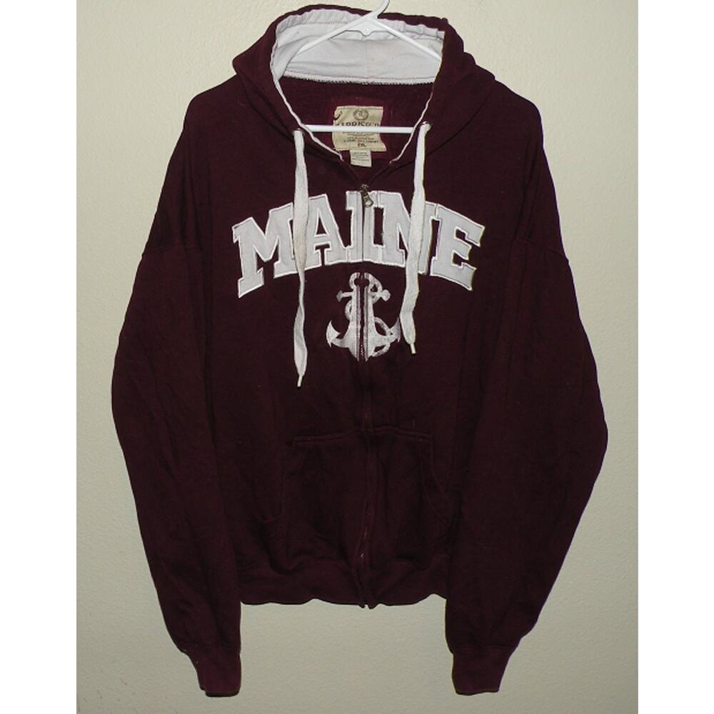 Harrisburg Brand Mens 2XL Zipper Hooded Sweatshirt Maroon Maine Embroidered Logo